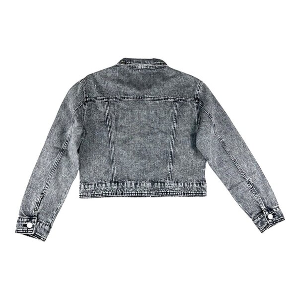 Rebecca Minkoff Womens Cropped Black Denim Jacket W/ Button Front Size Medium - Picture 3 of 14